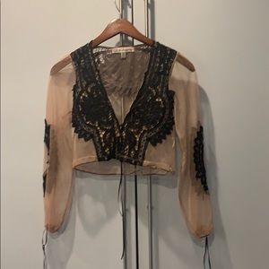 For love and lemon nude and lace appliqué top